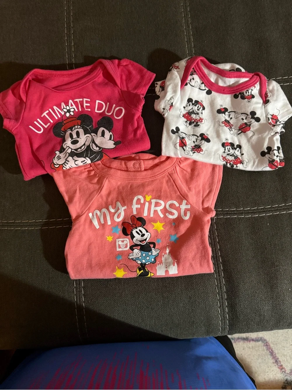 Disney Minnie Mouse Coral & Hot Pink Baby One-Piece Bodysuits Set